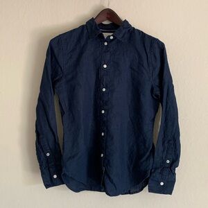 J. Crew 100% Linen Baird McNutt Navy Blue Long Sleeve Button Up Shirt Slim S